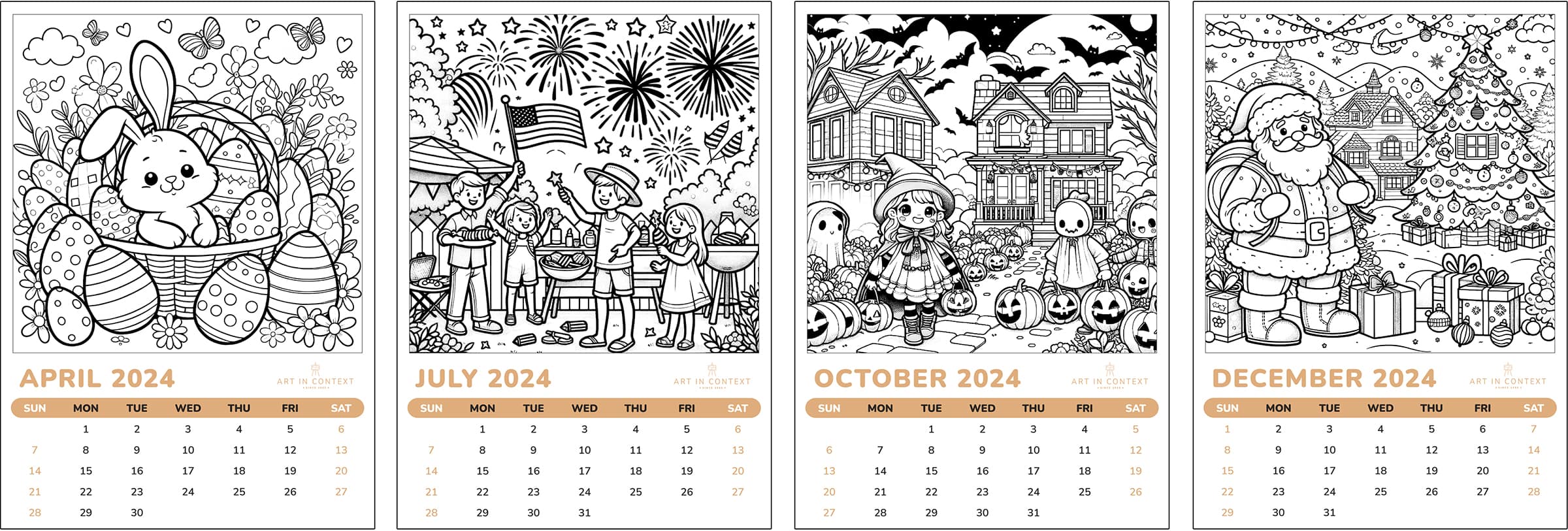 coloring calendar pages