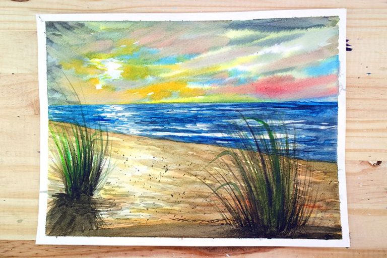 How to Paint a Watercolor Beach – Seascape Painting Lesson